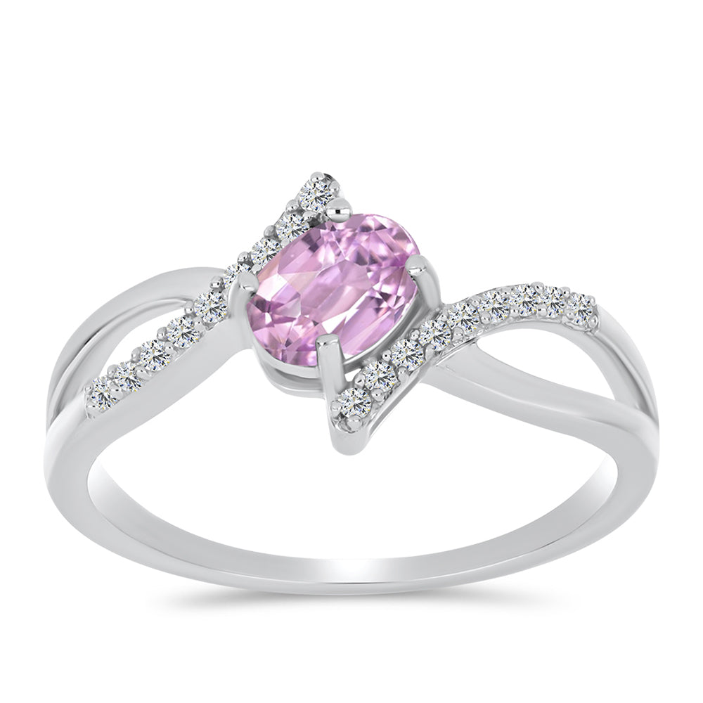 Inel din Argint 925 ( 2.46 grame ) cu Kunzit Pala și Topaz Alb 1.27 Carate