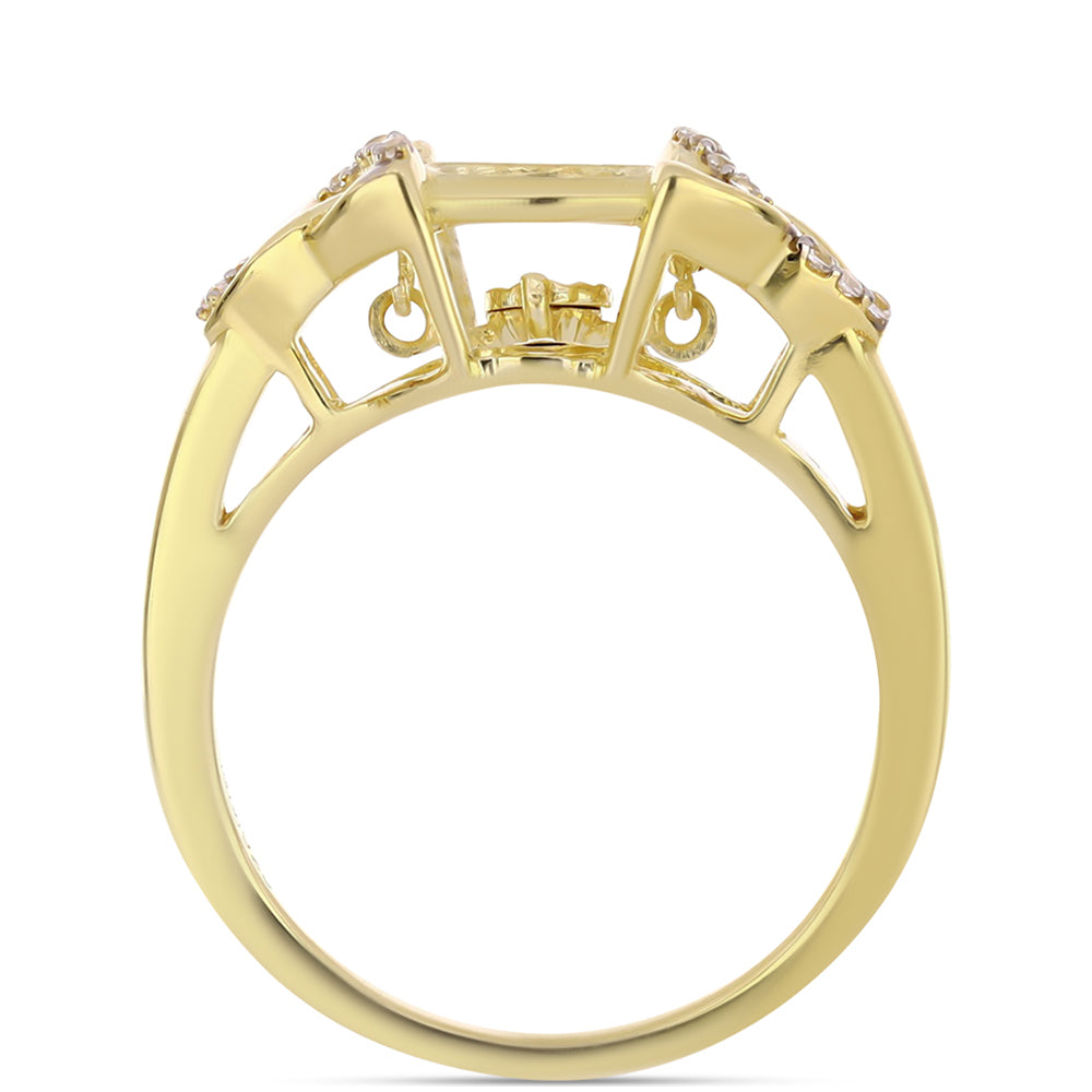 Inel din Argint 925 Placat cu Aur ( 3.86 grame ) cu Diamant Coniac și Topaz Alb 0.1 Carate 2 