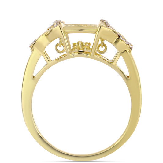 Inel din Argint 925 Placat cu Aur ( 3.86 grame ) cu Diamant Coniac și Topaz Alb 0.1 Carate