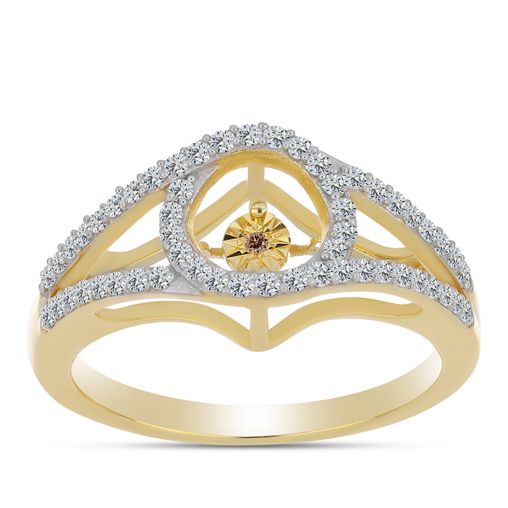 Inel din Argint 925 Placat cu Aur ( 3.55 grame ) cu Diamant Coniac și Topaz Alb 0.49 Carate