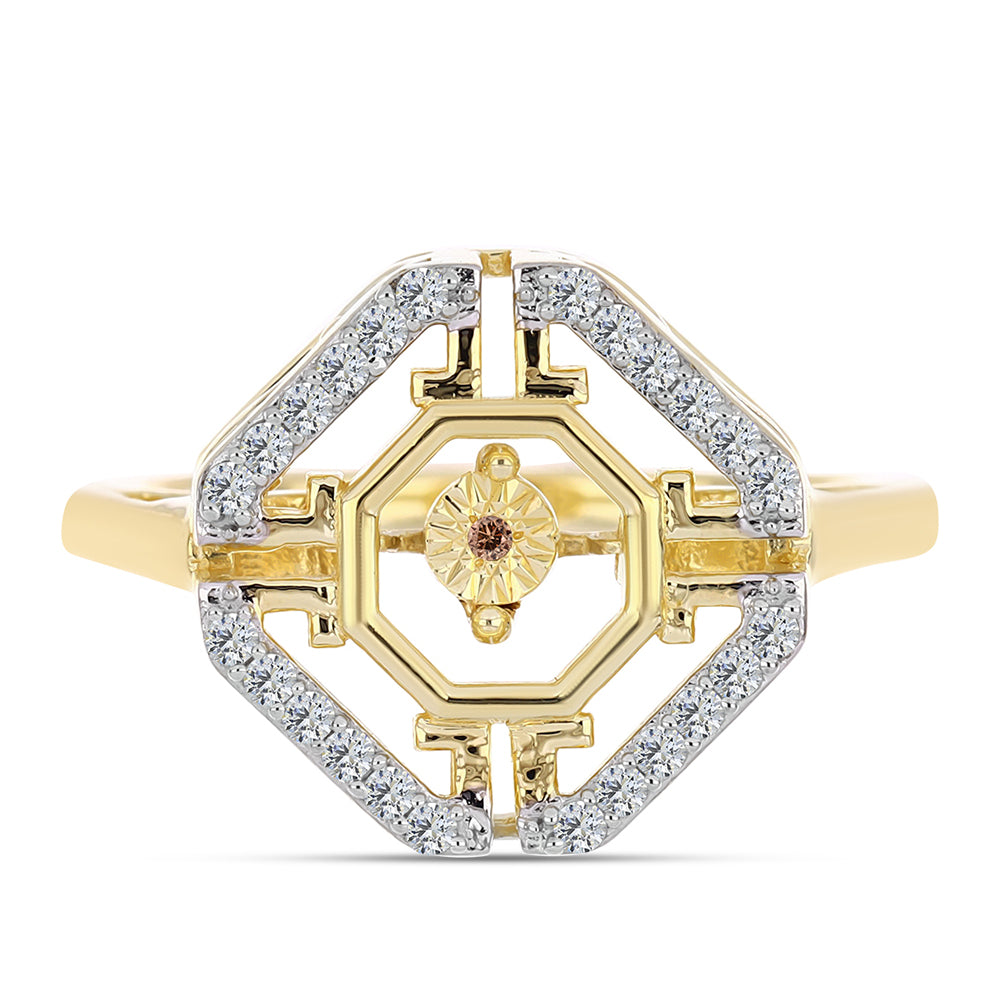 Inel din Argint 925 Placat cu Aur ( 4.93 grame ) cu Diamant Coniac și Topaz Alb 0.29 Carate 1 