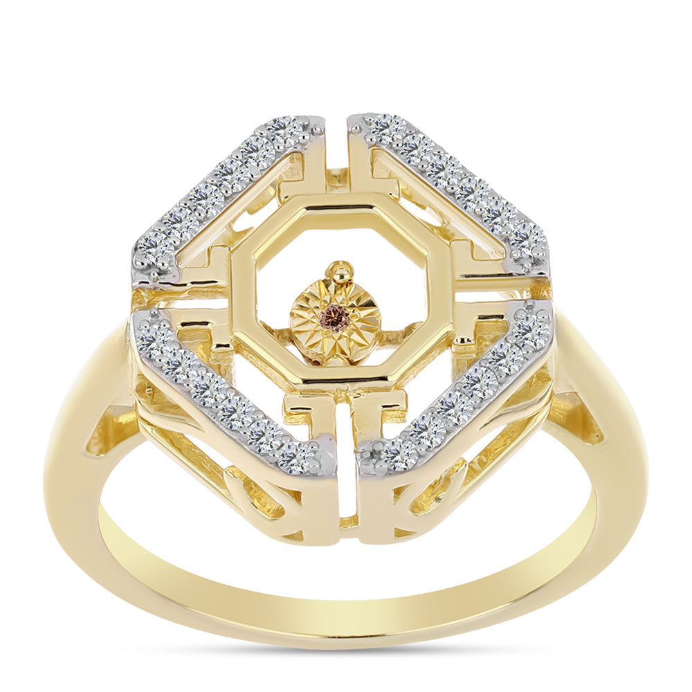 Inel din Argint 925 Placat cu Aur ( 4.93 grame ) cu Diamant Coniac și Topaz Alb 0.29 Carate 3 