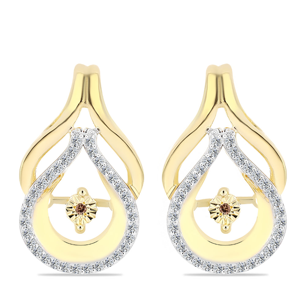 Cercei din Argint 925 Placat cu Aur ( 6.74 grame ) cu Diamant Coniac și Topaz Alb 0.46 Carate