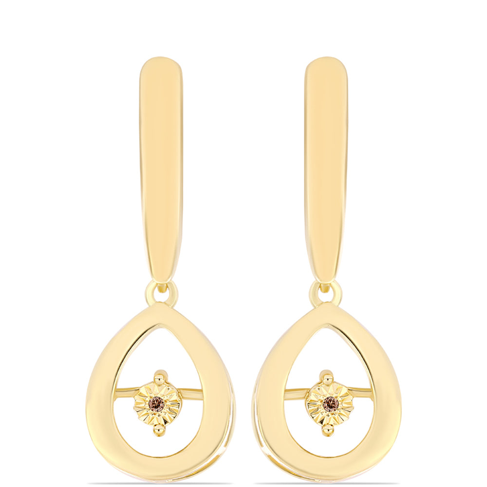 Cercei din Argint 925 Placat cu Aur ( 6.22 grame ) cu Diamant Coniac 0.01 Carate 1 