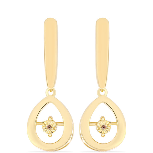 Cercei din Argint 925 Placat cu Aur ( 6.22 grame ) cu Diamant Coniac 0.01 Carate