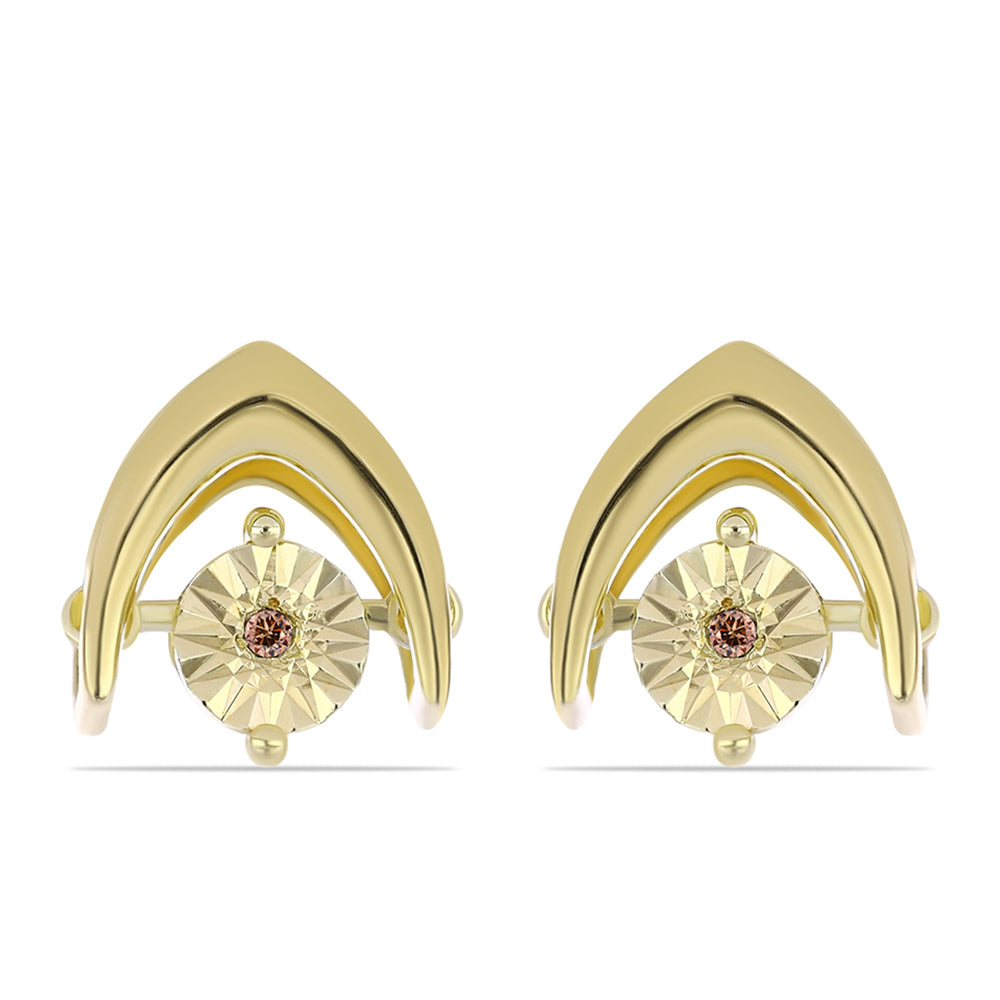 Cercei din Argint 925 Placat cu Aur ( 2.56 grame ) cu Diamant Coniac 0.02 Carate 1 