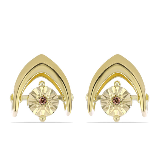 Cercei din Argint 925 Placat cu Aur ( 2.56 grame ) cu Diamant Coniac 0.02 Carate