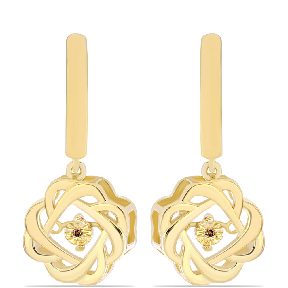 Cercei din Argint 925 Placat cu Aur ( 7 grame ) cu Diamant Coniac 0.01 Carate 1 