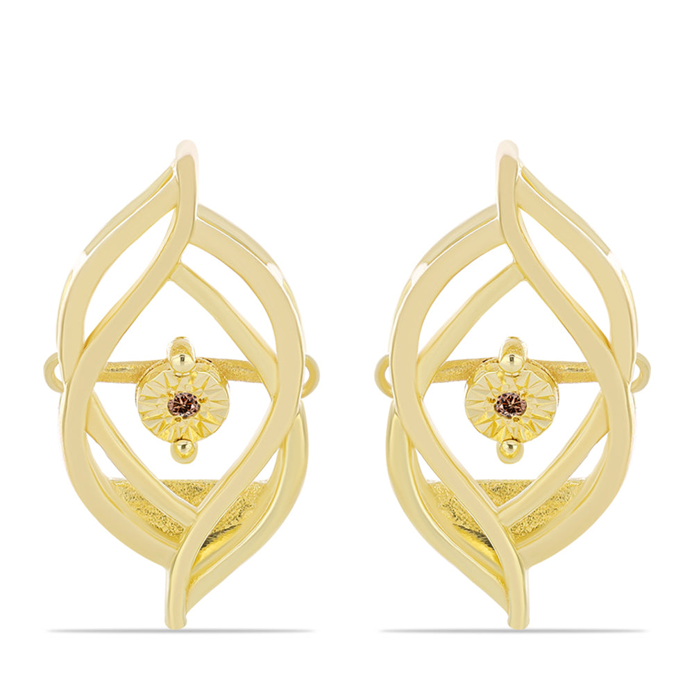 Cercei din Argint 925 Placat cu Aur ( 4.36 grame ) cu Diamant Coniac 0.01 Carate 1 