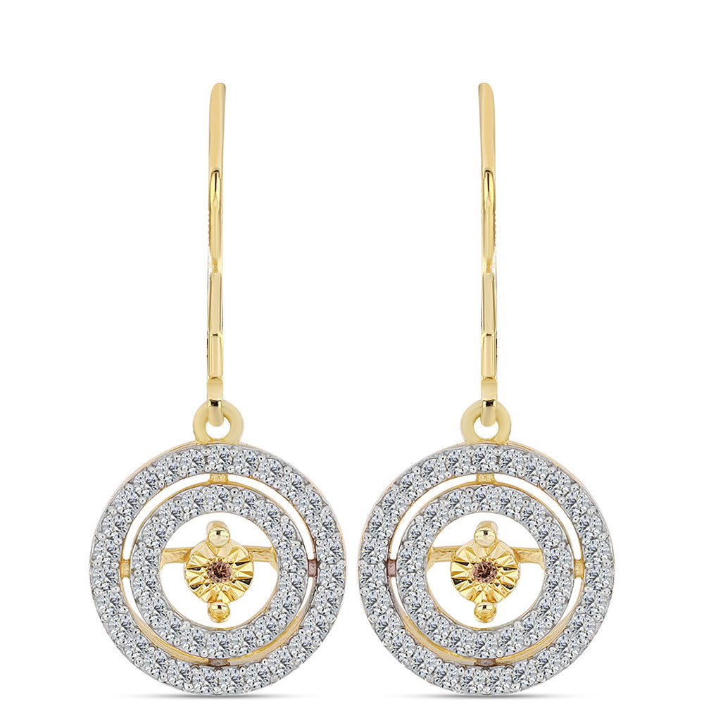 Cercei din Argint 925 Placat cu Aur ( 3.69 grame ) cu Diamant Coniac și Topaz Alb 0.82 Carate 1 