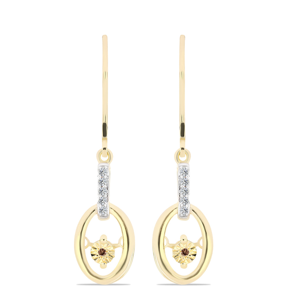 Cercei din Argint 925 Placat cu Aur ( 2.76 grame ) cu Diamant Coniac și Topaz Alb 0.1 Carate 1 
