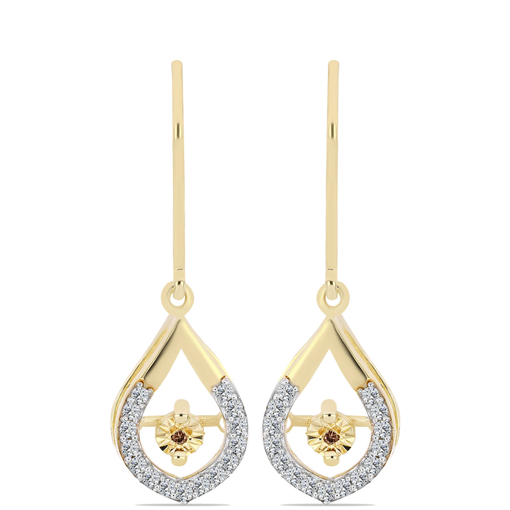 Cercei din Argint 925 Placat cu Aur ( 2.72 grame ) cu Diamant Coniac și Topaz Alb 0.28 Carate 1 