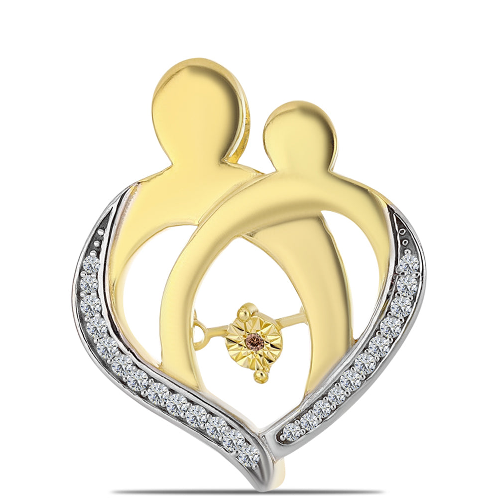 Pandantiv din Argint 925 Placat cu Aur ( 3.95 grame ) cu Diamant Coniac și Topaz Alb 0.2 Carate 1 