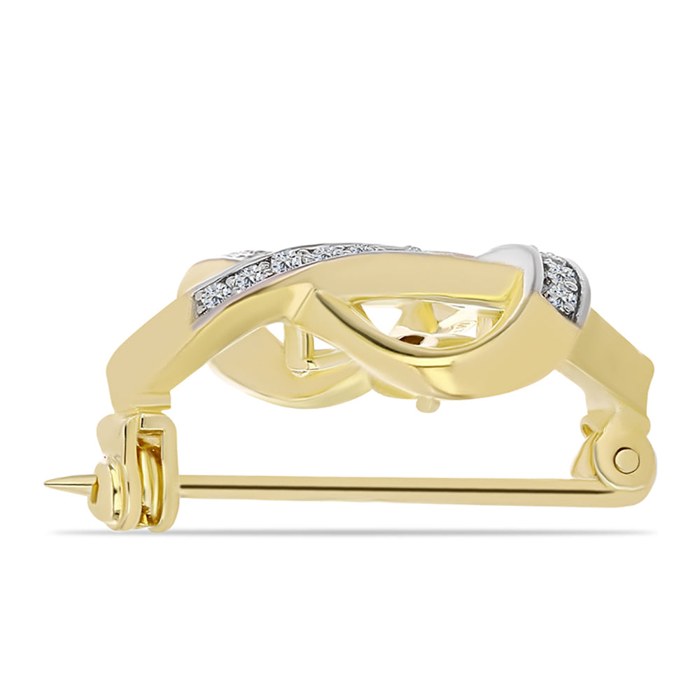 Broşă din Argint 925 Placat cu Aur ( 4.22 grame ) cu Diamant Coniac și Topaz Alb 0.29 Carate 2 