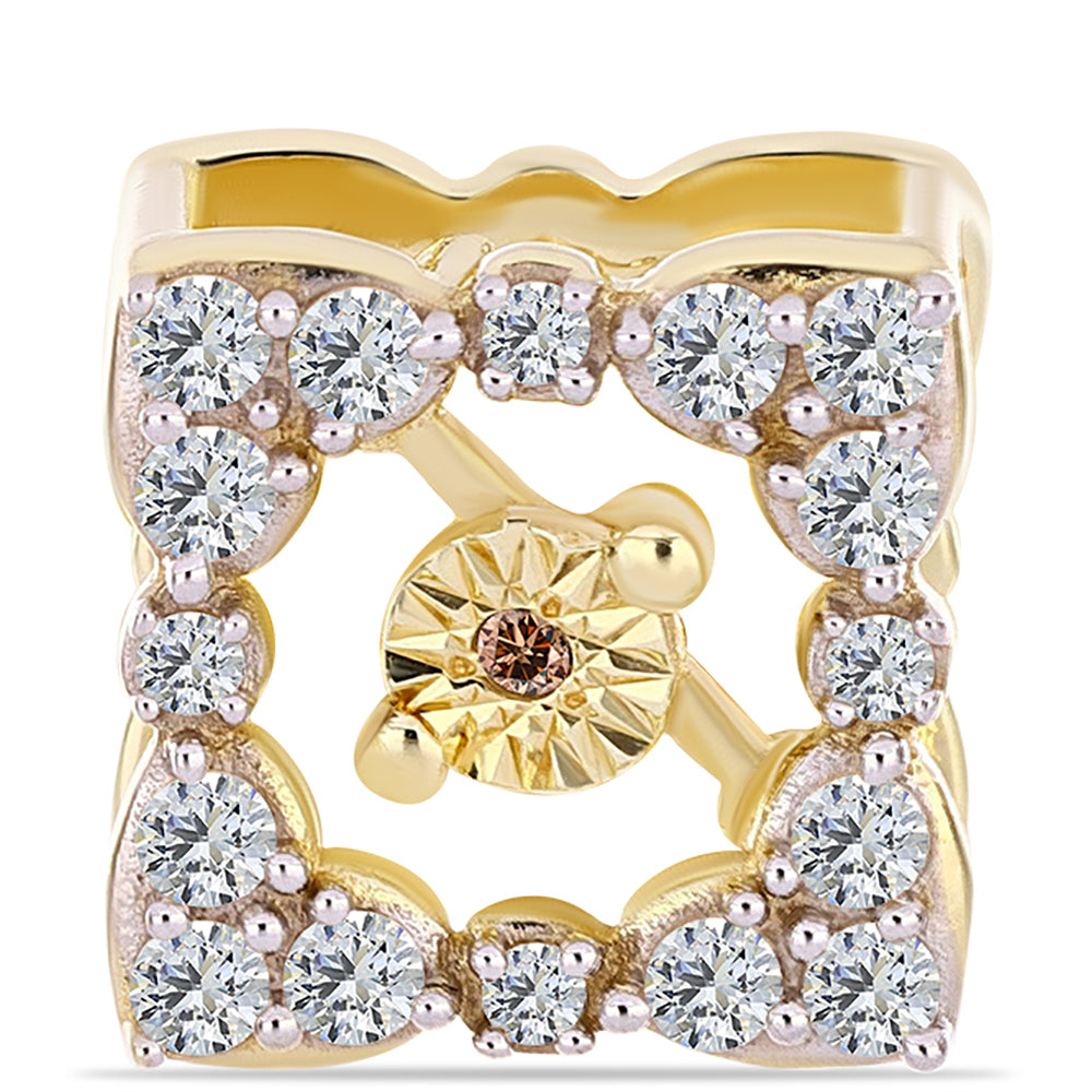 Broşă din Argint 925 Placat cu Aur ( 2.25 grame ) cu Diamant Coniac și Topaz Alb 0.32 Carate 1 