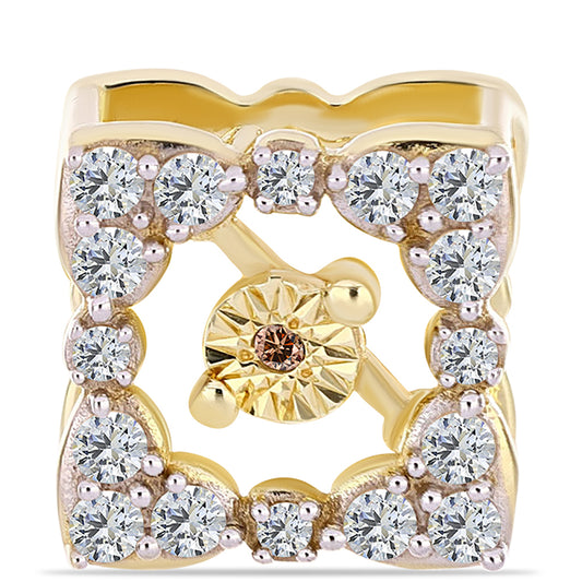 Broşă din Argint 925 Placat cu Aur ( 2.25 grame ) cu Diamant Coniac și Topaz Alb 0.32 Carate