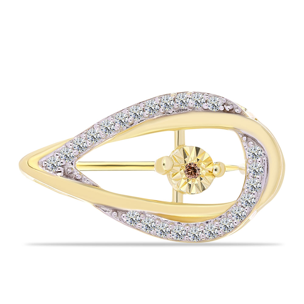 Broşă din Argint 925 Placat cu Aur ( 1.93 grame ) cu Diamant Coniac și Topaz Alb 0.15 Carate 1 