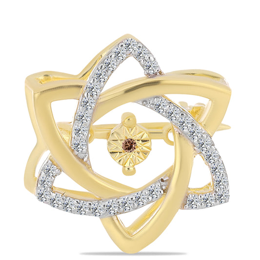 Broşă din Argint 925 Placat cu Aur ( 2.35 grame ) cu Diamant Coniac și Topaz Alb 0.2 Carate