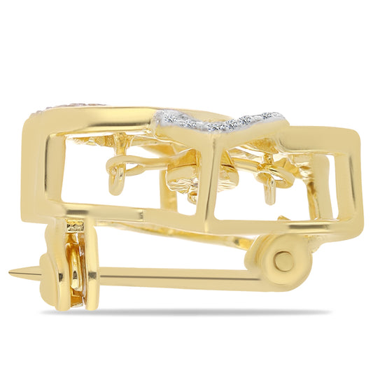 Broşă din Argint 925 Placat cu Aur ( 2.35 grame ) cu Diamant Coniac și Topaz Alb 0.2 Carate