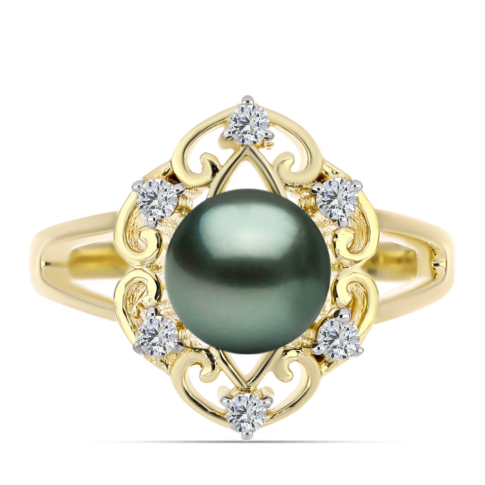 Inel din Argint 925 Placat cu Aur ( 3.43 grame ) cu Perlă De apă Dulce cu Efect "Verde Tahitian" și Topaz Alb 1.01 Carate