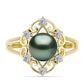 Inel din Argint 925 Placat cu Aur ( 3.43 grame ) cu Perlă De apă Dulce cu Efect "Verde Tahitian" și Topaz Alb 1.01 Carate