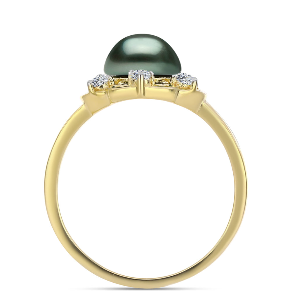 Inel din Argint 925 Placat cu Aur ( 3.43 grame ) cu Perlă De apă Dulce cu Efect "Verde Tahitian" și Topaz Alb 1.01 Carate 2 