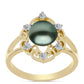 Inel din Argint 925 Placat cu Aur ( 3.43 grame ) cu Perlă De apă Dulce cu Efect "Verde Tahitian" și Topaz Alb 1.01 Carate