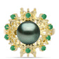 Inel din Argint 925 Placat cu Aur ( 6.16 grame ) cu Perlă De apă Dulce cu Efect "Verde Tahitian" și Smarald Brazilian 1.83 Carate