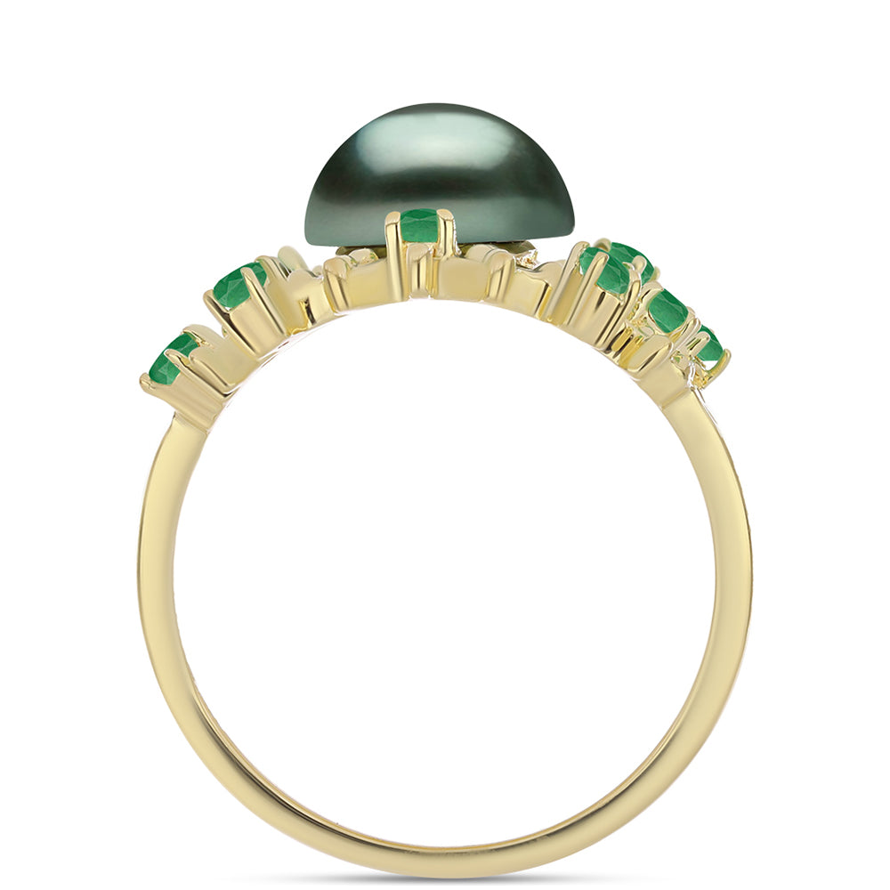 Inel din Argint 925 Placat cu Aur ( 6.16 grame ) cu Perlă De apă Dulce cu Efect "Verde Tahitian" și Smarald Brazilian 1.83 Carate 2 