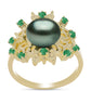 Inel din Argint 925 Placat cu Aur ( 6.16 grame ) cu Perlă De apă Dulce cu Efect "Verde Tahitian" și Smarald Brazilian 1.83 Carate