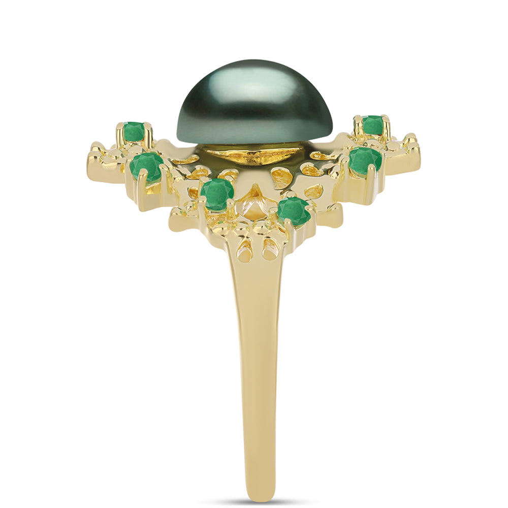Inel din Argint 925 Placat cu Aur ( 6.16 grame ) cu Perlă De apă Dulce cu Efect "Verde Tahitian" și Smarald Brazilian 1.83 Carate