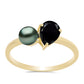 Inel din Argint 925 Placat cu Aur ( 1.89 grame ) cu Perlă De apă Dulce cu Efect "Verde Tahitian" și Spinel Negru Gorno Badakhshan 1.72 Carate