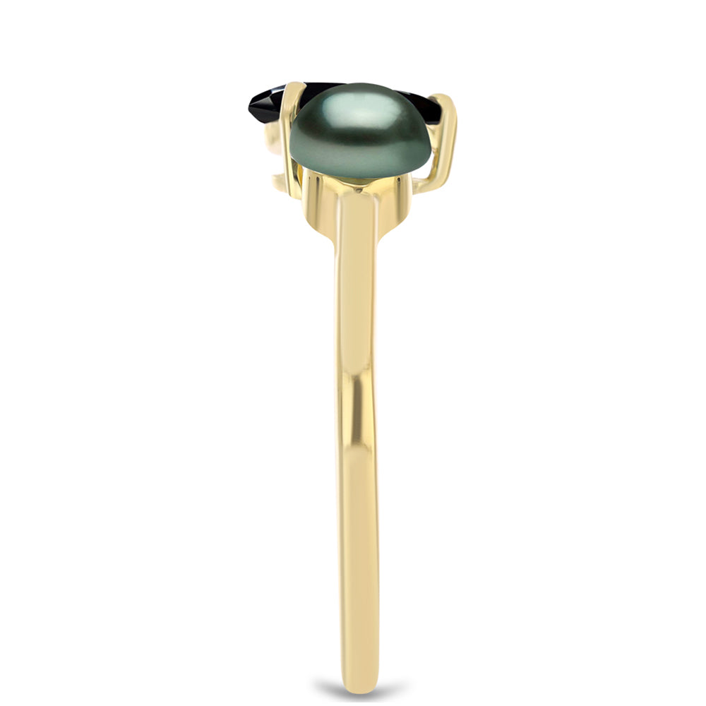 Inel din Argint 925 Placat cu Aur ( 1.89 grame ) cu Perlă De apă Dulce cu Efect "Verde Tahitian" și Spinel Negru Gorno Badakhshan 1.72 Carate 4 