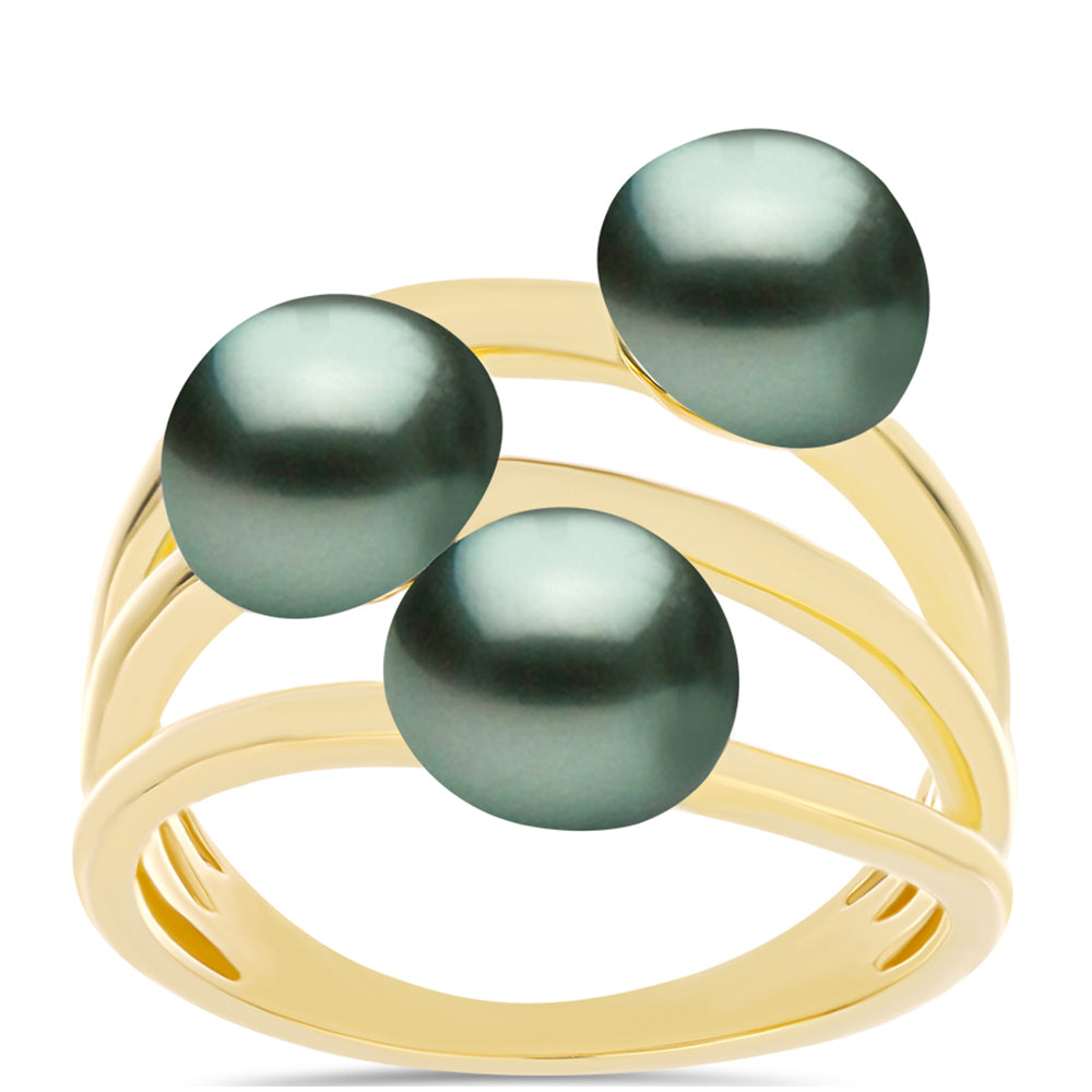 Inel din Argint 925 Placat cu Aur ( 4.04 grame ) cu Perlă De apă Dulce cu Efect "Verde Tahitian" 2.28 Carate 3 