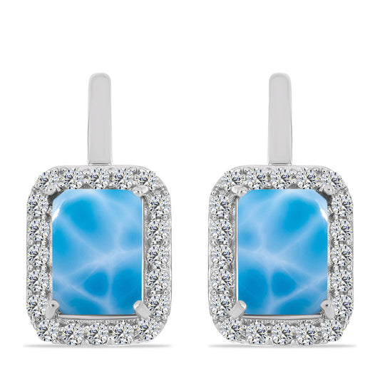 Cercei din Argint 925 ( 3.32 grame ) cu Larimar de Barahona și Topaz Alb 2.99 Carate