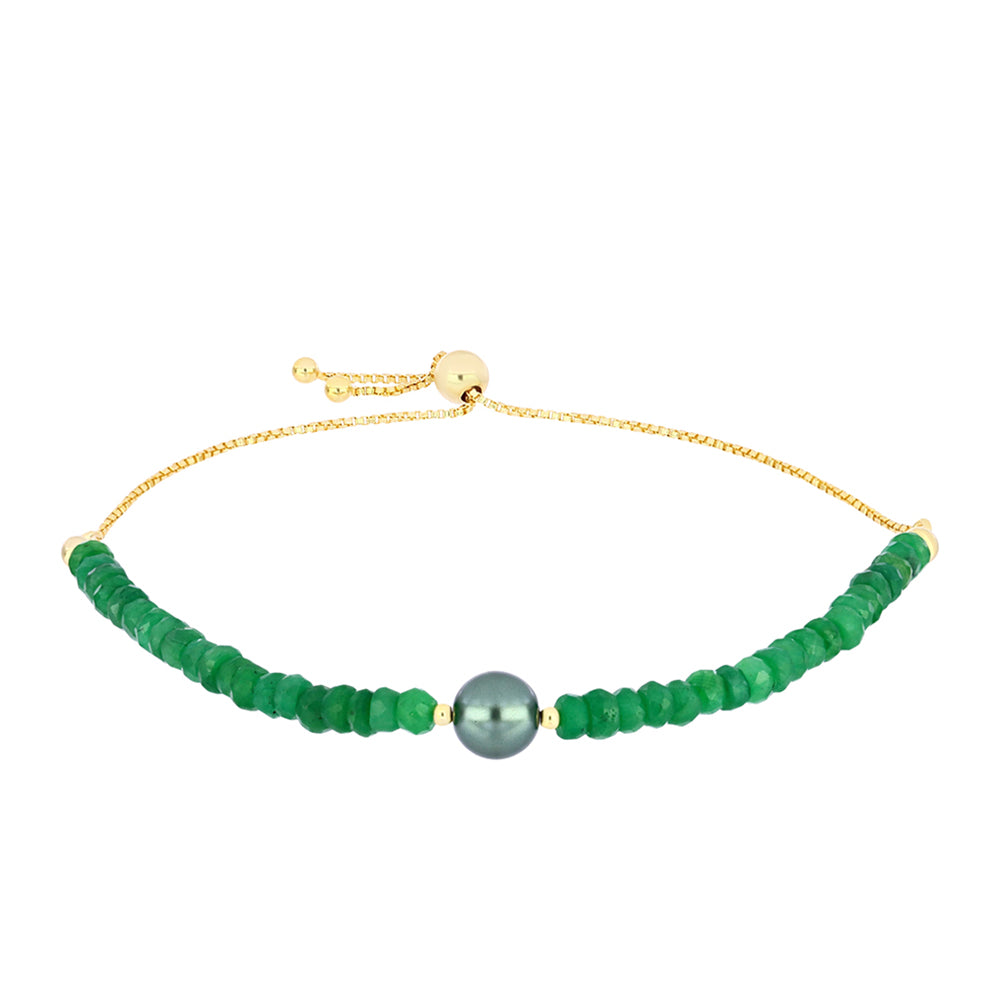 Brățară din Argint 925 Placat cu Aur ( 1.85 grame ) cu Perlă De apă Dulce cu Efect "Verde Tahitian" și Smarald Brazilian 25.93 Carate