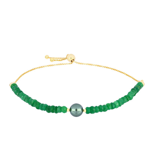 Brățară din Argint 925 Placat cu Aur ( 1.85 grame ) cu Perlă De apă Dulce cu Efect "Verde Tahitian" și Smarald Brazilian 25.93 Carate