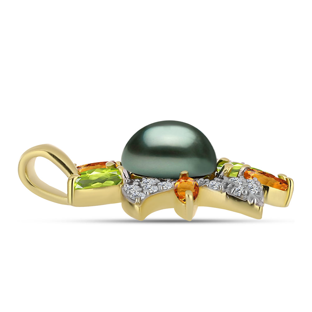 Pandantiv din Argint 925 Placat cu Aur ( 3.24 grame ) cu Perlă De apă Dulce cu Efect "Verde Tahitian" și Peridot Changbai 1.97 Carate 2 
