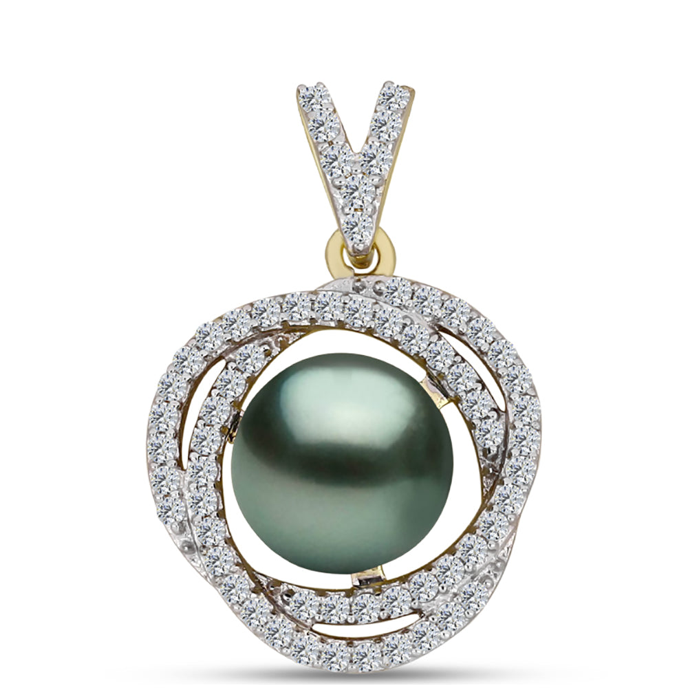 Pandantiv din Argint 925 Placat cu Aur ( 1.63 grame ) cu Perlă De apă Dulce cu Efect "Verde Tahitian" și Topaz Alb 1.13 Carate 1 