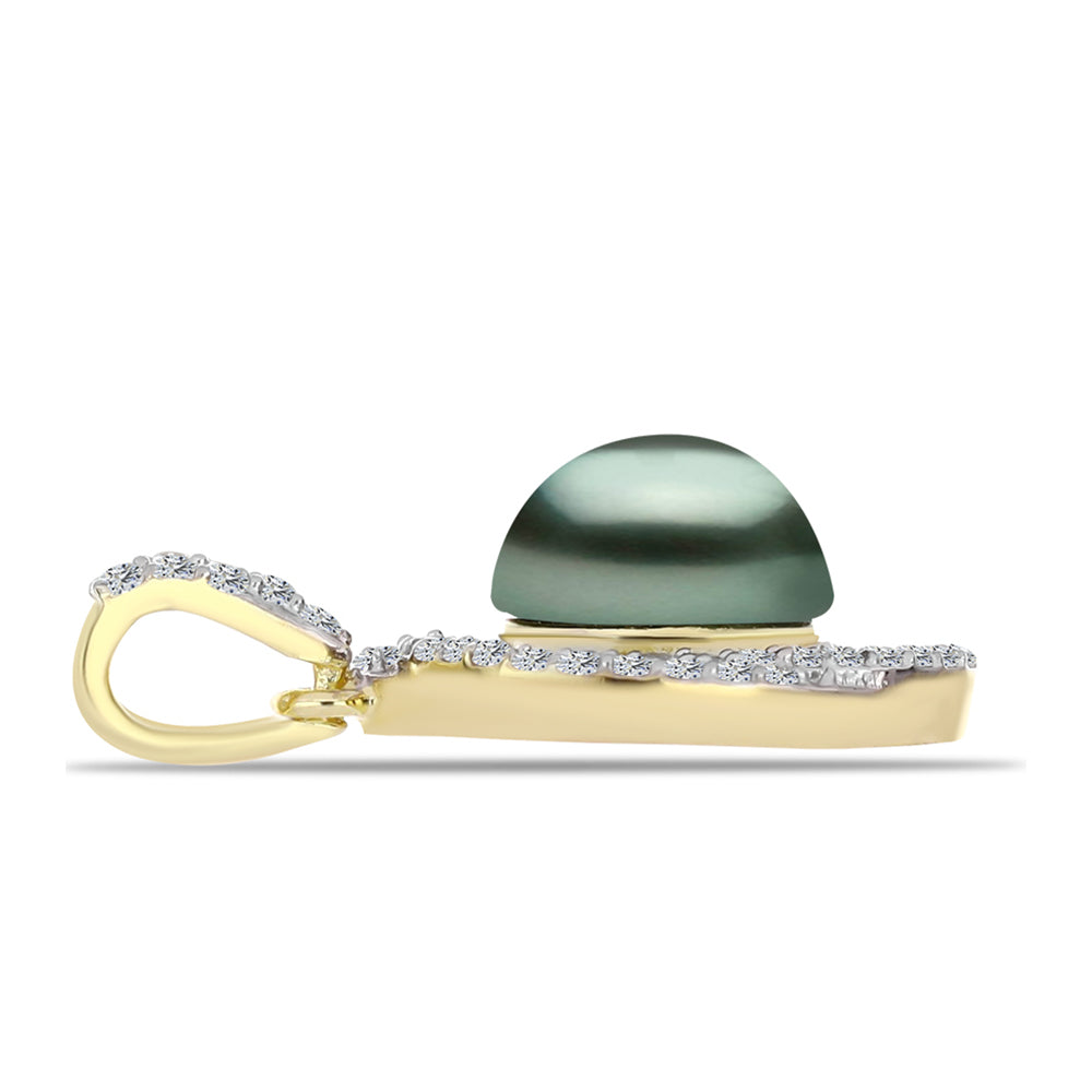 Pandantiv din Argint 925 Placat cu Aur ( 1.63 grame ) cu Perlă De apă Dulce cu Efect "Verde Tahitian" și Topaz Alb 1.13 Carate