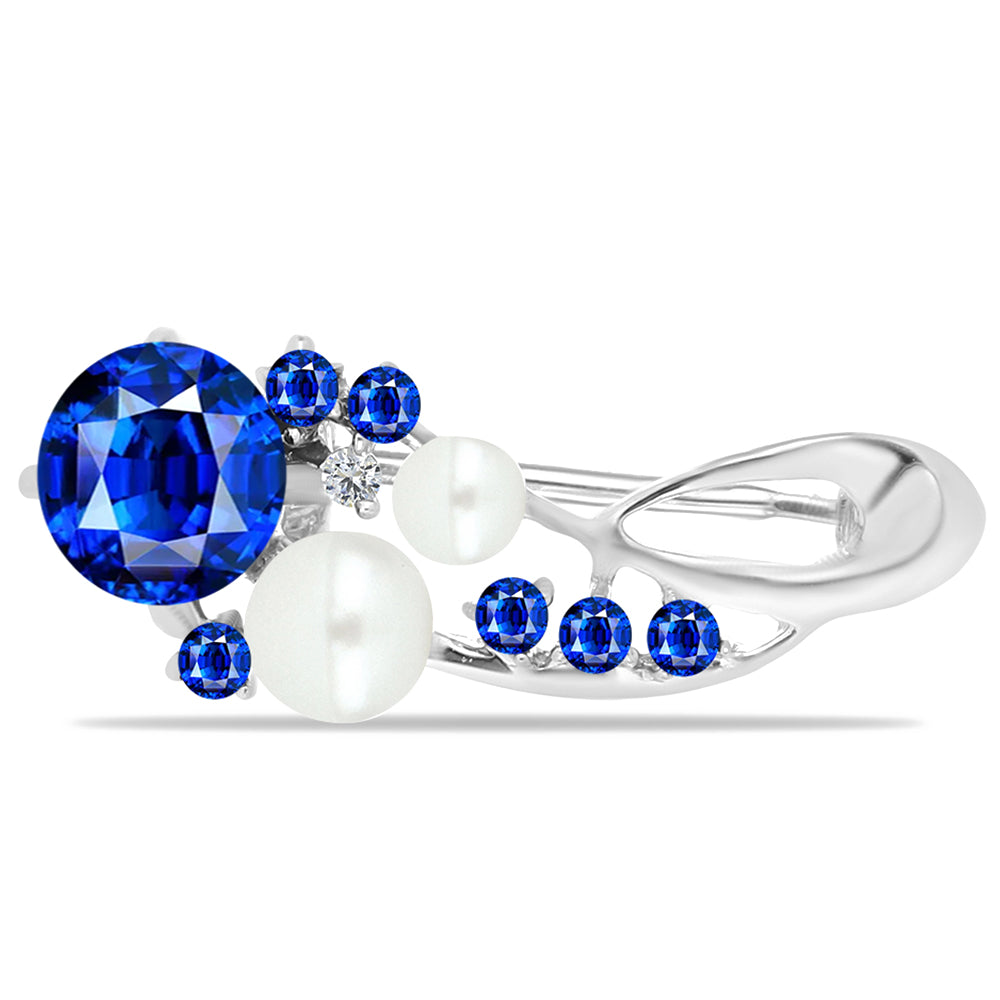 Broşă din Argint 925 ( 1.31 grame ) cu Safir Albastru Australian și Perlă de Apă Dulce Albă 1.34 Carate 1 