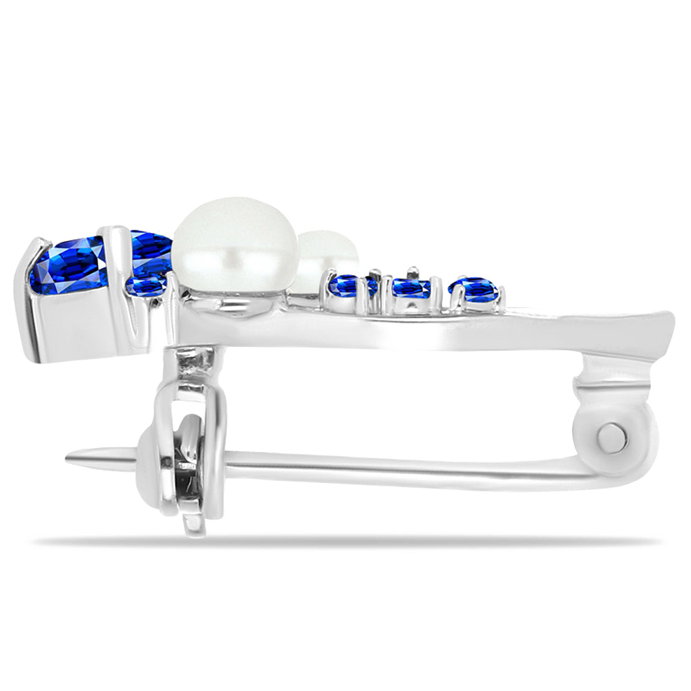 Broşă din Argint 925 ( 1.31 grame ) cu Safir Albastru Australian și Perlă de Apă Dulce Albă 1.34 Carate 2 