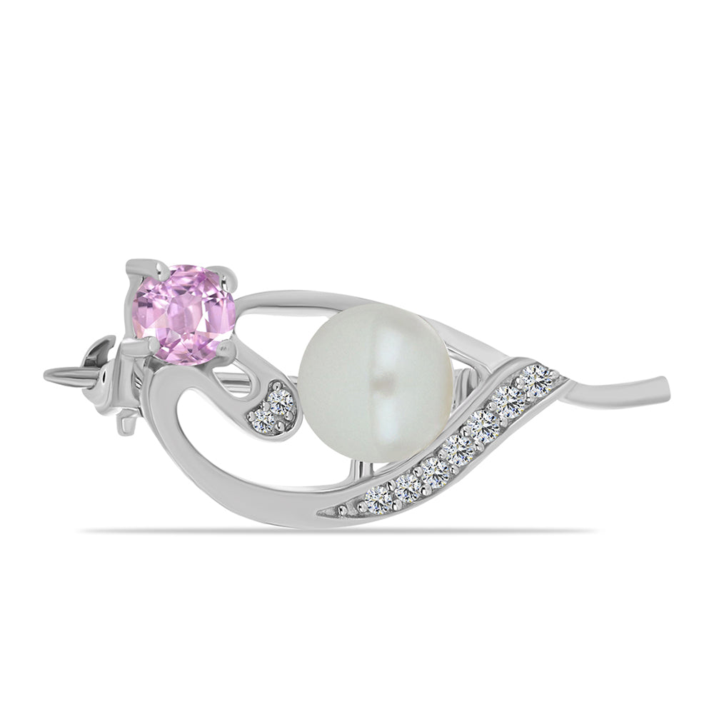 Broşă din Argint 925 ( 1.58 grame ) cu Kunzit Pala și Perlă Albă de Cultură 1.74 Carate 1 