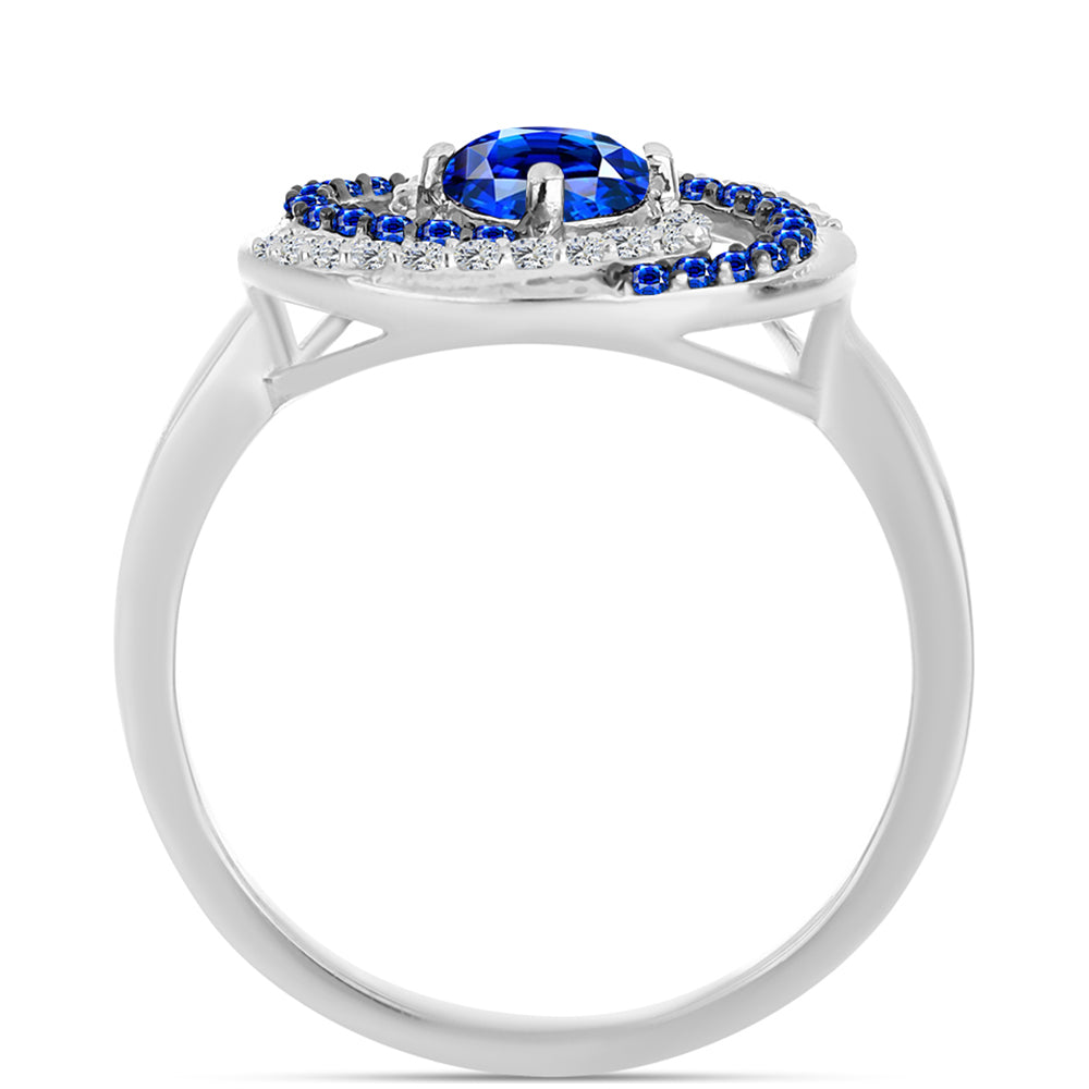 Inel din Argint 925 ( 3.2 grame ) cu Safir Albastru Australian și Topaz Alb 1.12 Carate 2 