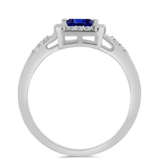 Inel din Argint 925 ( 1.91 grame ) cu Safir Albastru Australian și Topaz Alb 0.28 Carate