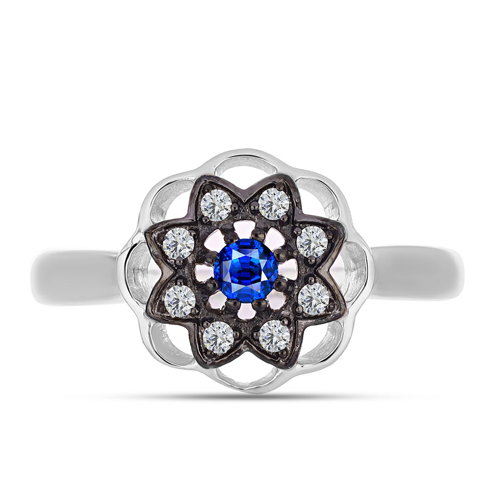 Inel din Argint 925 ( 2.73 grame ) cu Safir Albastru Australian și Topaz Alb 0.3 Carate