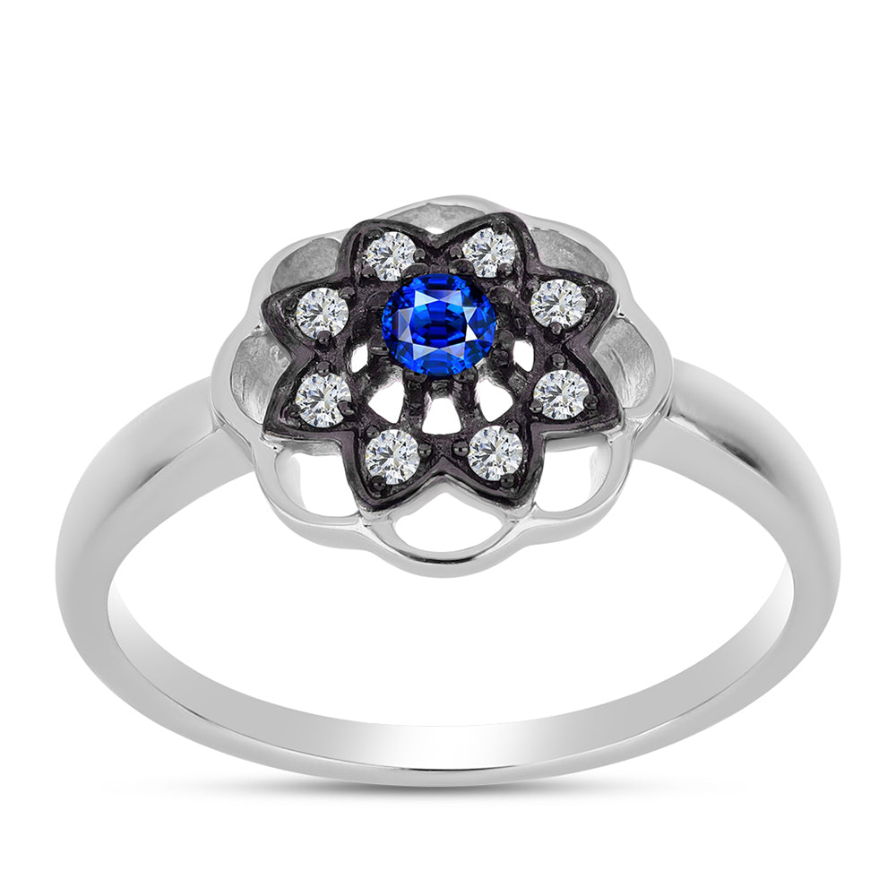 Inel din Argint 925 ( 2.73 grame ) cu Safir Albastru Australian și Topaz Alb 0.3 Carate 3 