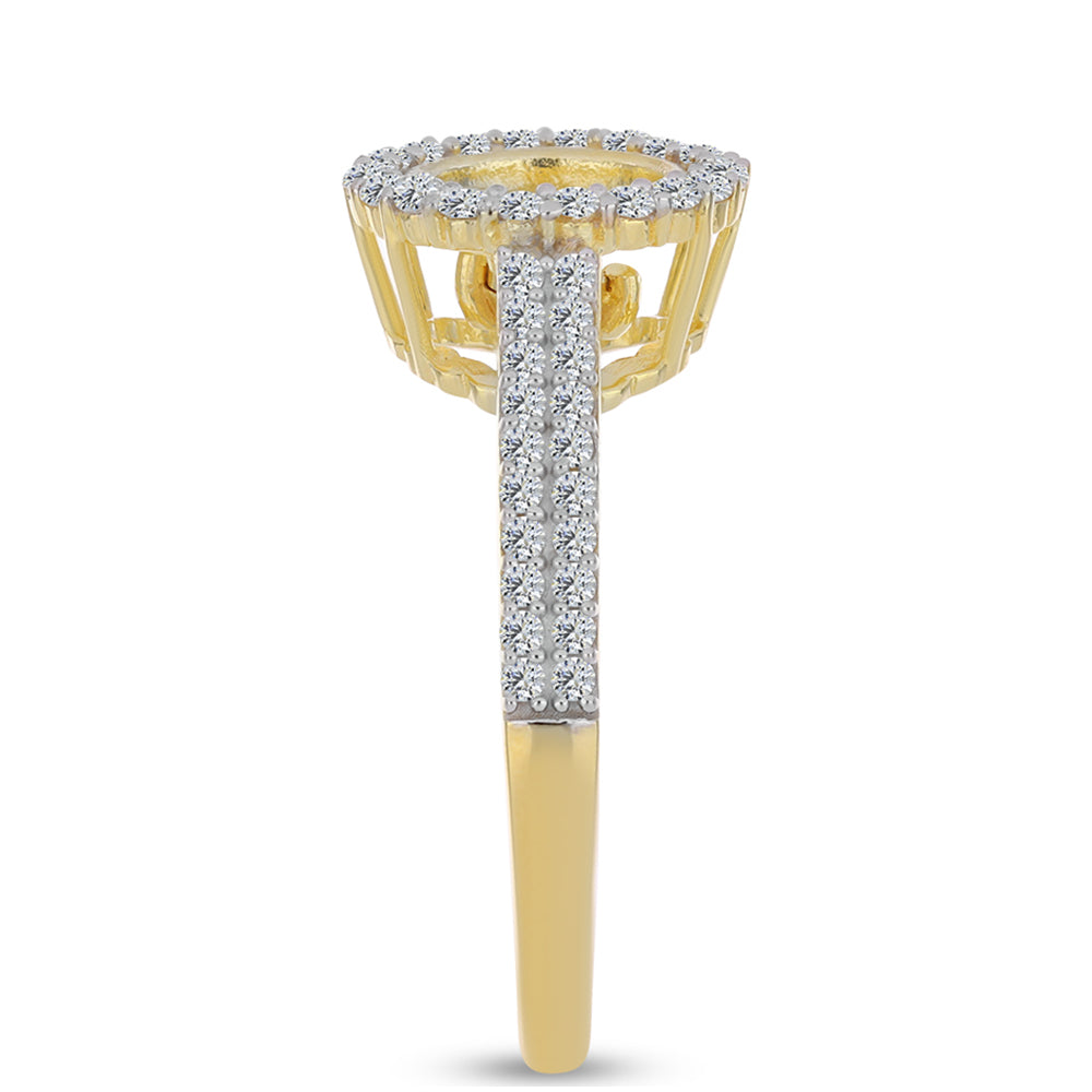 Inel din Argint 925 Placat cu Aur ( 3.33 grame ) cu Diamant Coniac și Topaz Alb 0.73 Carate