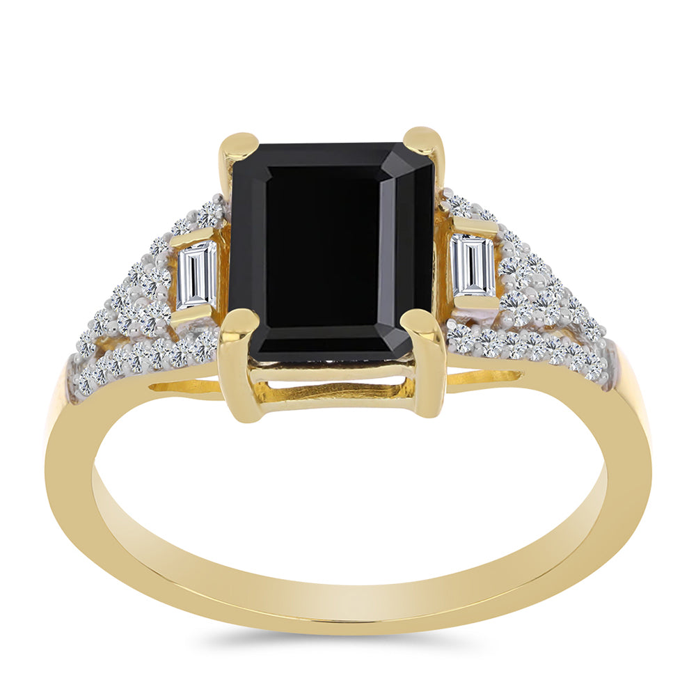 Inel din Argint 925 Placat cu Aur ( 2.37 grame ) cu Onix Negru și Zircon Alb 3.42 Carate