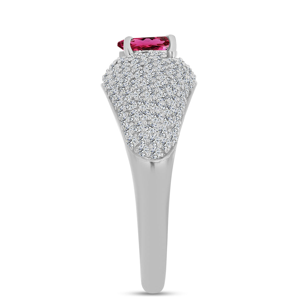 Inel din Argint 925 ( 3.91 grame ) cu Rubelit Cruzeiro și Topaz Alb 1.66 Carate 4 